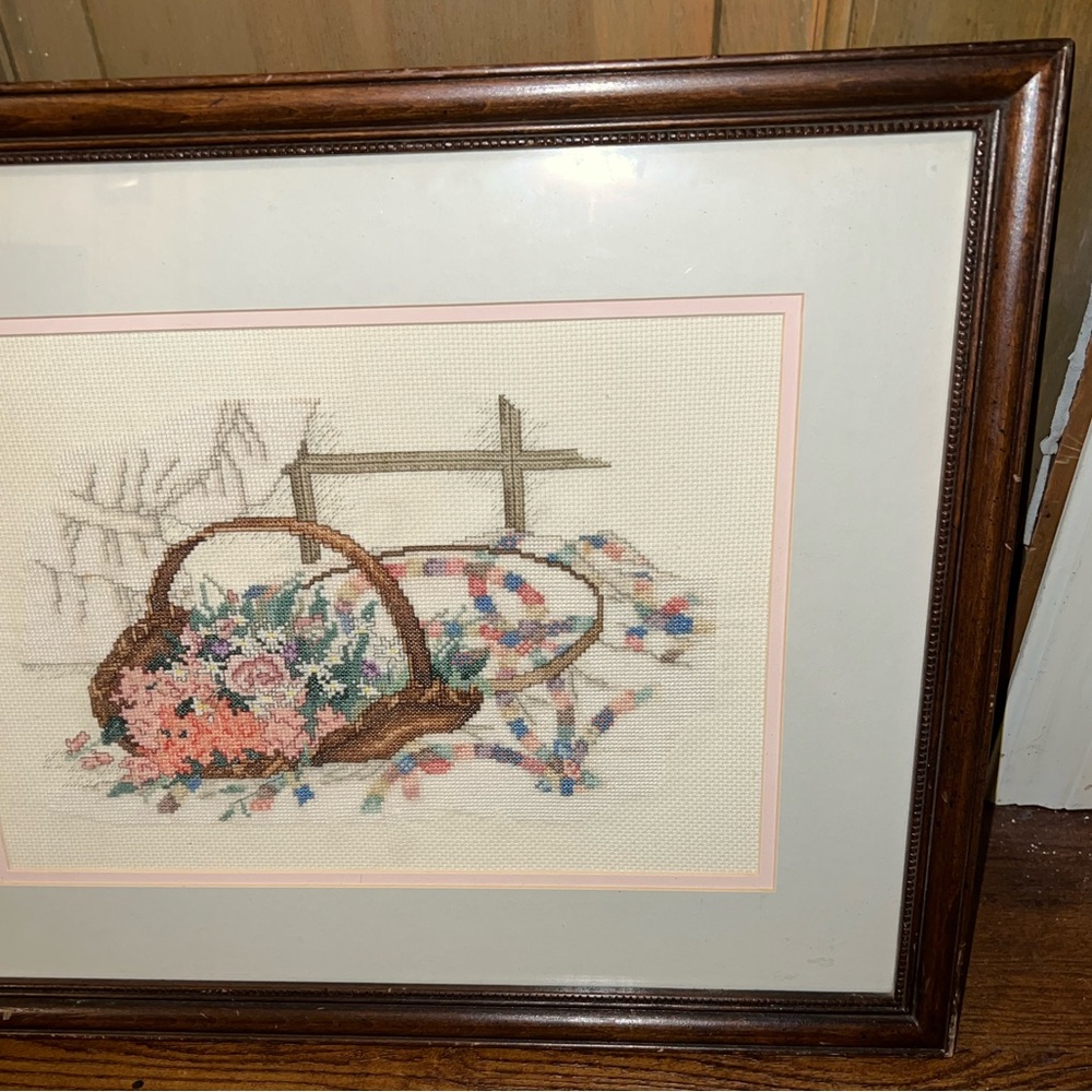Vintage Wedding Ring Boutique Cross Stitch Needlepoint Framed Art - Picture 3 of 10